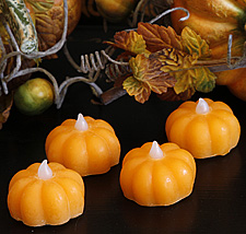 Flameless Set of 4 Battery Operated Wax Pumpkin  LED Tealights